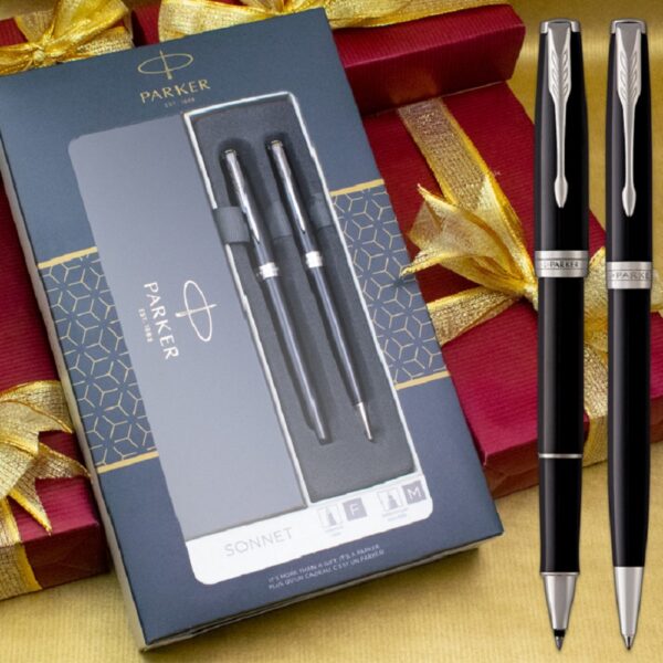Poklon set Parker Sonnet Black Mat CT – Hemijska olovka + Roler - Image 5