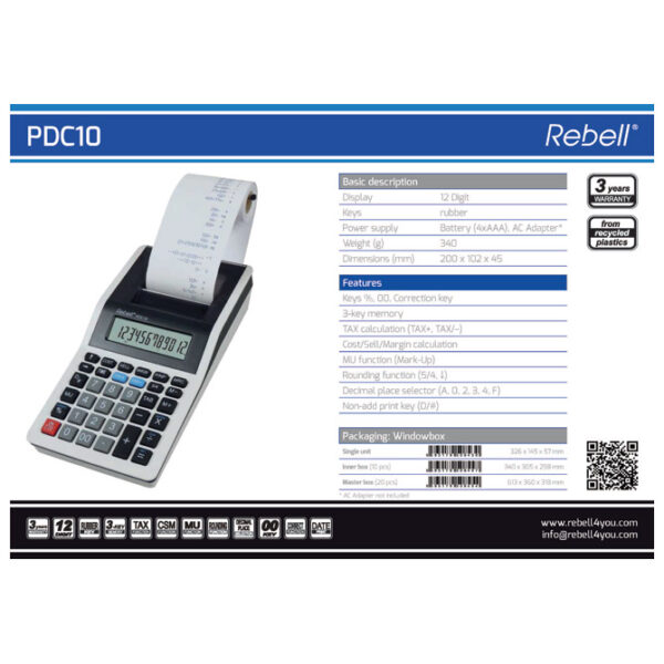 Računska mašina 12mesta Rebell RE-PDC10 WB bela - Image 2