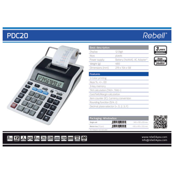 Računska mašina 12mesta Rebell RE-PDC20 WB bela - Image 2